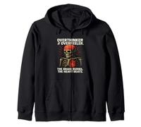 Overthinker Overfeeler Skeleton Burning Brain Beating Heart Zip Hoodie