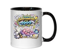 Overthinking and Mental Exhaustion Cartoon Ceramic Tea Coffee Mug Black