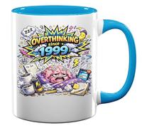 Overthinking and Mental Exhaustion Cartoon Ceramic Tea Coffee Mug Light Blue