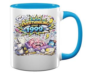 Overthinking and Mental Exhaustion Cartoon Ceramic Tea Coffee Mug Light Blue