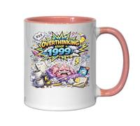 Overthinking and Mental Exhaustion Cartoon Ceramic Tea Coffee Mug Pink