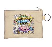 Overthinking and Mental Exhaustion Cartoon Key Chain Coin Purse Beige