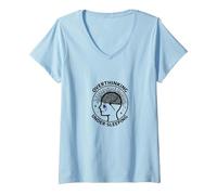 Overthinking Under-Sleeping Mental Health Awareness V-Neck T-Shirt, Women, Baby Blue, XL