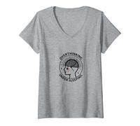Overthinking Under-Sleeping Mental Health Awareness V-Neck T-Shirt, Women, Heather Grey, M
