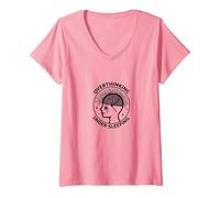 Overthinking Under-Sleeping Mental Health Awareness V-Neck T-Shirt, Women, Pink, XXL