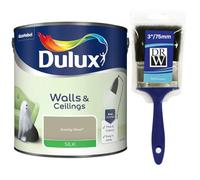 Overtly Olive Walls & Ceilings Silk Emulsion Paint 2.5L + 3" Emulsion Paint Brush - Smooth Washable Silk Finish, Quick Dry, Low-VOC, Easy Application for Interior Walls & Ceilings