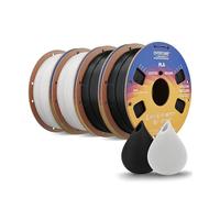 OVERTURE 4KG PLA Filament Bundle 1.75mm, High Speed 3D Printer Filament Bundle (4 Pack), Black*2+White*2 PLA on Cardboard Spool (2.2lbs) - Neatly Wound, Accuracy +/- 0.02mm, Fit Most FDM Printers