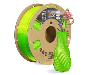 OVERTURE Silk Filament PLA 1.75mm Clog-Free Shiny 3D Printer Consumables, 1kg Spool (2.2lbs), Dimensional Accuracy +/- 0.02 mm, Fit Most FDM Printer (Silk Neon Green)