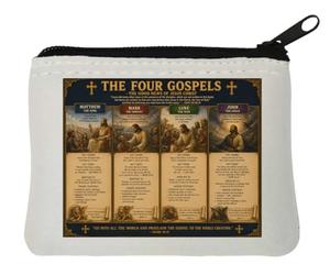 Overview of The Four Gospels Neoprene Coin Purse Pouch 10x11cm White