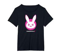 Overwatch 2 D.Va White & Pink Rabbit Centre Icon Logo T-Shirt, Women's Plus, Black, 4X