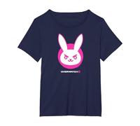 Overwatch 2 D.Va White & Pink Rabbit Centre Icon Logo T-Shirt, Women's Plus, Navy Blue, 3X