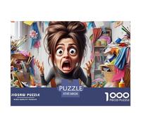 Overwhelmed Woman Impossible Hard Challenging 1000 Pc Jigsaw Puzzle - Woman in Messy Craft Room Recycled Paper for Home Wall Decor38x26cm/1000pcs