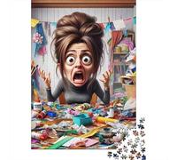 Overwhelmed Woman1000pc Cardboard Messy Room Jigsaw Puzzle Adults Impossible Challenge Office Break Stress Relief Creative Home Decor 52x38cm/1000pcs