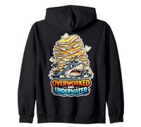 Overworked and Underwater Funny Employment Shark Lover Zip Hoodie