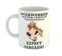 Overworked Motor Vehicle Technician Expect Sarcasm Hand Printed Funny Mug with Angry Horse