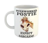 Overworked Postie Expect Sarcasm Hand Printed Funny Mug with Angry Horse