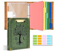Ovesmusl 1 Inch 3 Ring Binder with Clipboard Leather Round Ring Binder with 5 Dividers, Plastic Folder, 400 Divider Stikers, Fits 175 Sheets 8.5"x11" Letter Size Paper, Tree of Life Green