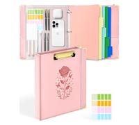 Ovesmusl 1 Inch 3 Ring Binder with Clipboard Leather Round Ring Binder with 5 Dividers, Plastic Folder, 400 Divider Stikers, Fits 175 Sheets 8.5"x11" Letter Size Paper