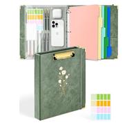 Ovesmusl 1 Inch 3 Ring Binder with Clipboard Leather Round Ring Binder with 5 Dividers, Plastic Folder, 400 Divider Stikers, Fits 175 Sheets 8.5"x11" Letter Size Paper