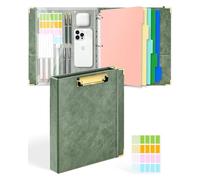 Ovesmusl 1 Inch 3 Ring Binder with Clipboard Leather Round Ring Binder with 5 Dividers, Plastic Folder, 400 Divider Stikers, Fits 175 Sheets 8.5"x11" Letter Size Paper