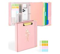 Ovesmusl 1 Inch 3 Ring Binder with Clipboard Leather Round Ring Binder with 5 Dividers, Plastic Folder, 400 Divider Stikers, Fits 175 Sheets 8.5"x11" Letter Size Paper