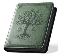Ovesmusl 1 Inch 3 Ring Binder with Zipper Leather Round Ring Binder Holds 200 Sheets 8.5"x11" Letter Size Paper, Wedding Family History Notebook Cover Loose Leaf Organizer, Tree of Life Green