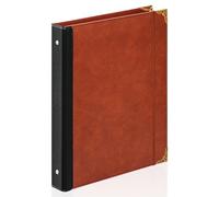 Ovesmusl Leather 3 Ring Binder 1 Inch Round Ring Binder Fits 200 Sheets 8.5"x11" Letter Size Paper, Wedding Family History Notebook Cover Loose Leaf Organizer, Brown