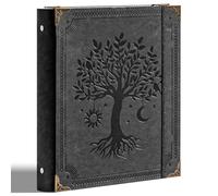 Ovesmusl Leather 3 Ring Binder 1 Inch Round Ring Binder Holds 200 Sheets 8.5"x11" Letter Size Paper, Wedding Family History Notebook Cover Loose Leaf Organizer, Black Tree