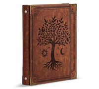 Ovesmusl Leather 3 Ring Binder Fits 8.5"x11" Letter Size Paper, 1 Inch Round Ring Binder Holds 200 Sheets, Notepad Paper Cover Loose Leaf Organizer, Brown Tree