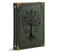 Ovesmusl Leather 3 Ring Binder Fits 8.5"x11" Letter Size Paper, 1 Inch Round Ring Binder Holds 200 Sheets, Notebook Cover Loose Leaf Organizer, Green Tree