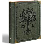 Ovesmusl Leather 3 Ring Binder Fits 8.5"x11" Letter Size Paper, 2 Inch Round Ring Binder Holds 500 Sheets, Notepad Paper Cover Loose Leaf Organizer, Green Tree