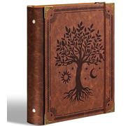 Ovesmusl Leather 3 Ring Binder Fits 8.5"x11" Letter Size Paper, 2 Inch Round Ring Binder Holds 500 Sheets, Notepad Paper Cover Loose Leaf Organizer, Brown Tree