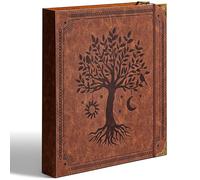 Ovesmusl Leather D Ring Binder Fits 8.5"x11" Letter Size Paper, 1.5 Inch D-Ring Binders Holds 400 Sheets, Notepad Paper Cover Loose Leaf Organizer with Inner Pockets, Brown Tree