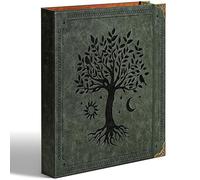Ovesmusl Leather D Ring Binder Fits 8.5"x11" Letter Size Paper, 1.5 Inch EZD Ring Binders Holds 400 Sheets, Notepad Paper Cover Loose Leaf Organizer with Inner Pockets, Green Tree
