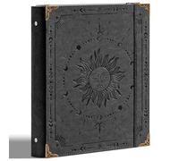 Ovesmusl PU Leather 3 Ring Binder Fits 8.5"x11" Letter Size Paper, 2 Inch Round Ring Binder Holds 500 Sheets, Notepad Paper Cover Loose Leaf Organizer, Black Sun