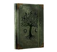 Ovesmusl PU Leather A5 Binder 6 Ring Refillable Journal Cover No Refill Paper A5 Planner Binder Loose Leaf Binder for Notebook 5.7”x8.3” with Elastic Closure, Green Tree