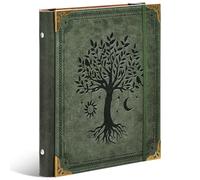 Ovesmusl PU Leather Mini 3 Ring Binder Fits 5.5" X 8.5" A5 Paper, 1 Inch Round Ring Binder Holds 200 Sheets, Notepad Paper Cover Loose Leaf Organizer, Green Tree of Life