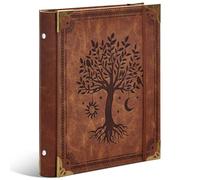 Ovesmusl PU Leather Mini 3 Ring Binder Fits 5.5" X 8.5" A5 Paper, 1 Inch Round Ring Binder Holds 200 Sheets, Notepad Paper Cover Loose Leaf Organizer, Green Tree of Life