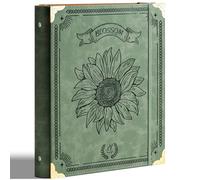 Ovesmusl Sunflower Leather 3 Ring Binder 1 Inch Round Ring Binder Holds 200 Sheets 8.5"x11" Letter Size Paper, Wedding Family History Notebook Cover Loose Leaf Organizer, Green