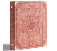 Ovesmusl Sunflower PU Leather 3 Ring Binder 1 Inch Round Ring Binder Holds 200 Sheets 8.5"x11" Letter Size Paper, Wedding Family History Notebook Cover Loose Leaf Organizer, Pink