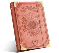 Ovesmusl Sunflower PU Leather A5 Binder 6 Ring Refillable Journal Cover No Inserts A5 Planner Binder Loose Leaf Binder for Notebook 5.7”x8.3” with Elastic Closure, Green