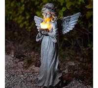 Ovewios Angel Garden Statue Outdoor Decor, Angel Garden Figurine Hold Dove with Solar Lights Waterproof Resin Yard Art Decoration Lawn Ornament Sculpture for Outside Patio Yard Gift