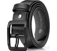 OVEYNERSIN Men Belt - 100% Genuine Leather casual Dress Belts Big Metal Buckle Adjustable Size designer Fashion Gifts, Black Buckle, waist size 33''-40''(83-101cm)