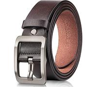 OVEYNERSIN Men Belt - 100% Genuine Leather casual Dress Belts Big Metal Buckle Adjustable Size designer Fashion Gifts, Brown, Large