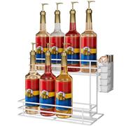 OVICAR Coffee Syrup Organizer Rack - 8 Bottle Holder Stand for Coffee Bar & Station Accessories, 2 Tiers Countertop Storage for Syrup, Wine & Dressing - White