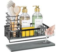 OVICAR Kitchen Sink Caddy Sponge Holder - Instant-Dry Sink Organizer with Brush Holder - Waterproof Soap Dispenser Non-Slip Countertop Organizer Storage for Kitchen Bathroom Black