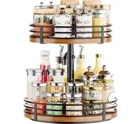 OVICAR Lazy Susan Adjustable Turntable Organizer - 2 Tier Wood Rotating Spice Rack 12 Inch Kitchen Countertop Cabinet Pantry Dining Table Bathroom Coffee