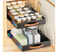 OVICAR Pull Out Cabinet Organizer - Adhesive Slide Out Drawer 12.2" W x 16.3" D Heavy Duty Sliding Drawers Pantry Shelf Storage with 4pcs Divider Racks for Kitchen Bathroom Home, Black