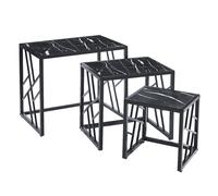 ovid gloss black marble effect nest of 3 tables with black frame