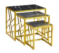 ovid gloss black marble effect nest of 3 tables with gold frame